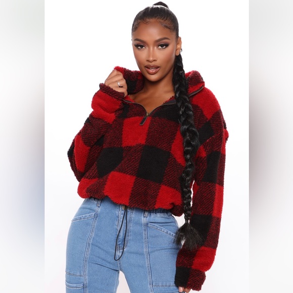 Fashion Nova Jackets & Blazers - Fashion Nova Sherpa plaid pullover